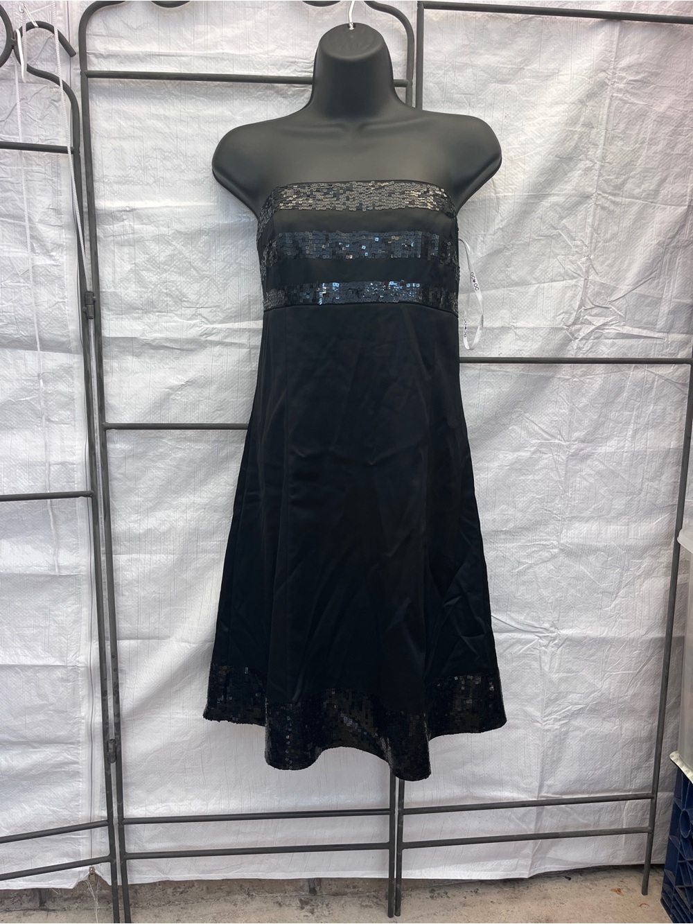 Black Strapless Sequin-Trim A-Line Dress